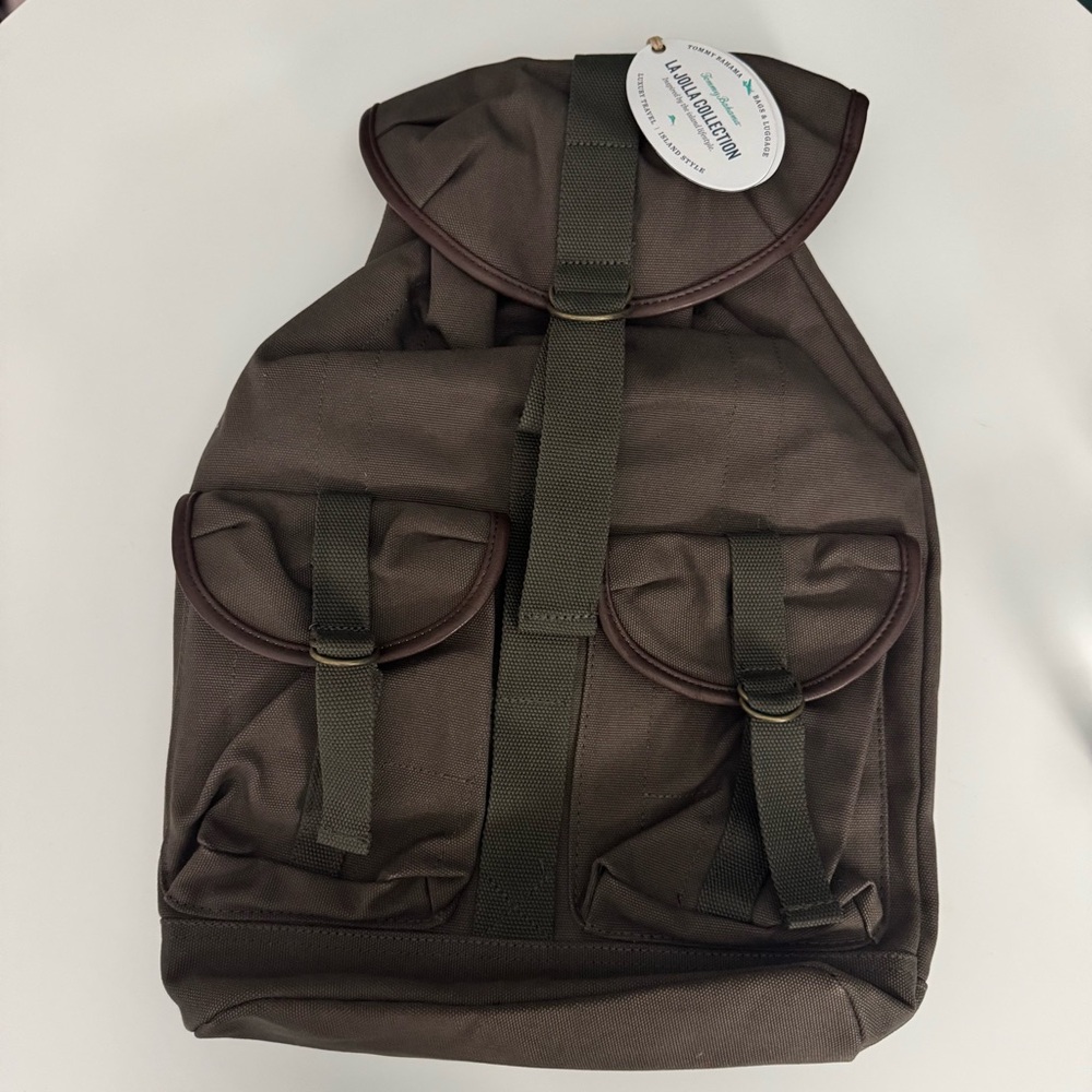 Tommy Bahama canvas and leather rucksack backpack NWT